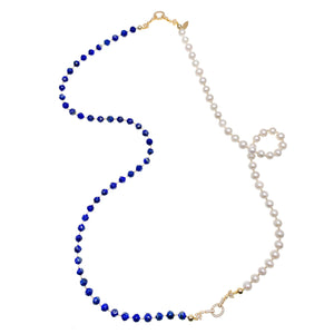 Farra Long Lapis Lazuli, Pearl and Rhinestone Charm Necklace,Farra Jewelry - Shopidpearl