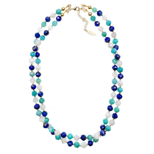 Farra Double Strand Amazonite, Lapis Lazuli and Moonstone Necklace - shop idPearl