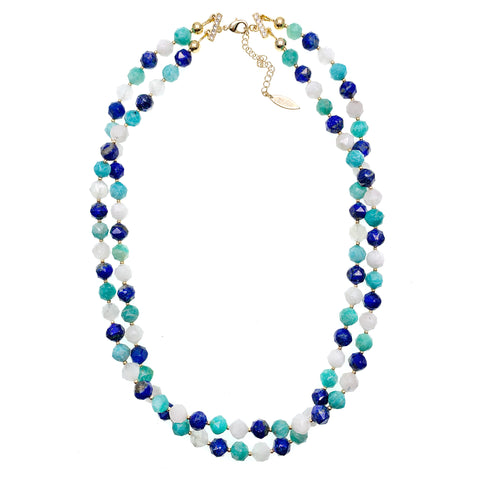 Farra Double Strand Amazonite, Lapis Lazuli and Moonstone Necklace - shop idPearl