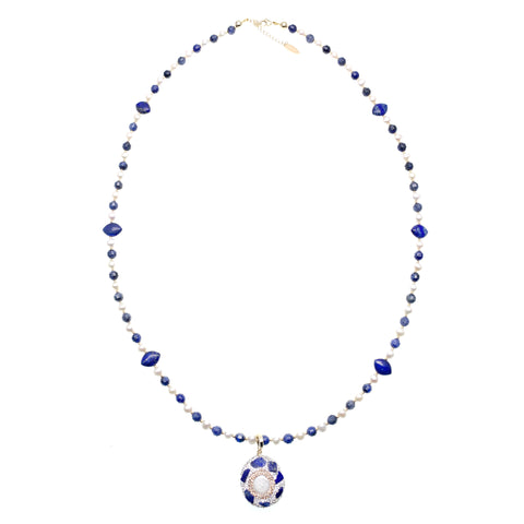 Farra Sodalite, Lapis Lazuli and Pearl Charm Necklace - shop idPearl