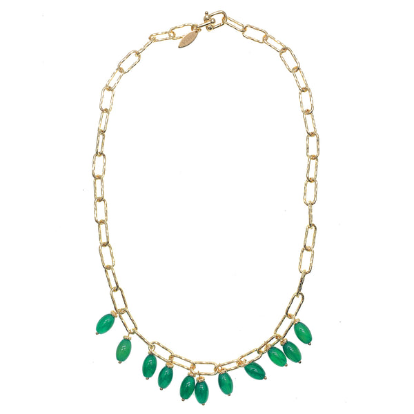 Farra Gold Chain and Green Agate Necklace - shop idPearl