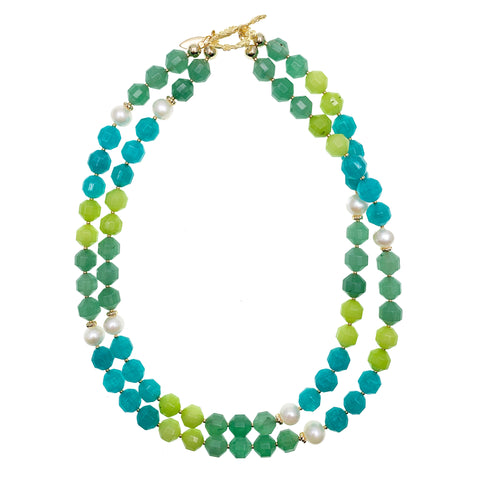 Farra Double Strand Green & Blue Jade with Pearl Necklace - shop idPearl