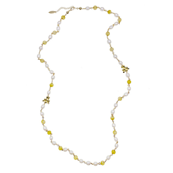 Farra Long Yellow Agate and Pearl Necklace - shop idPearl