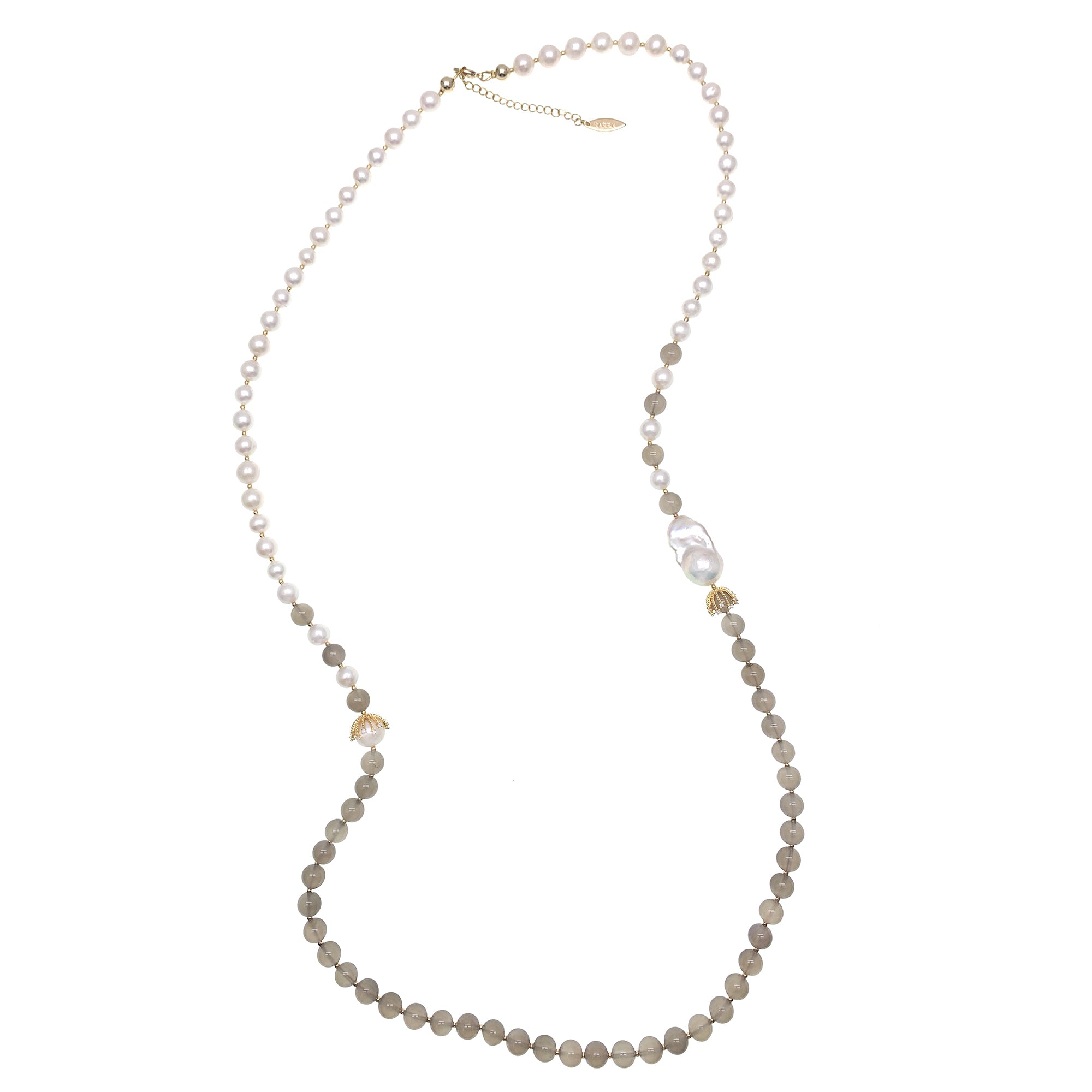 Farra Long Grey Agate and Baroque Pearl Necklace - shop idPearl