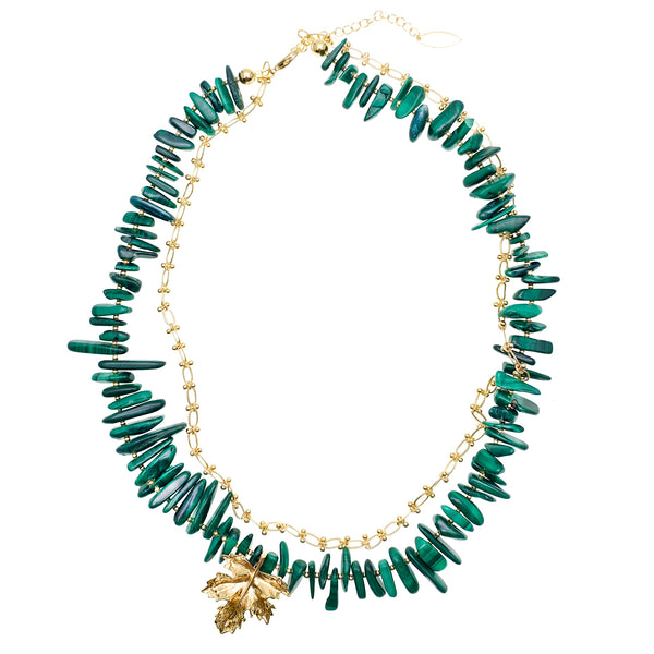 Farra Malachite Shard and Gold Leaf Necklace - shop idPearl