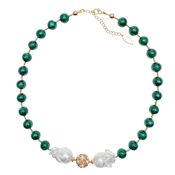 Farra Malachite and Baroque Pearl Necklace - shop idPearl