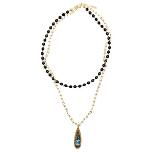Farra Black Obsidian, Gold Chain with Opal Rhinestone Pendant Necklace - shop idPearl