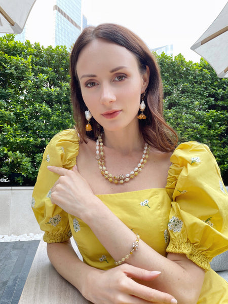 Citrine & Pearl Encrusted Charm Bracelet,FARRA Jewelry - Shop idPearl