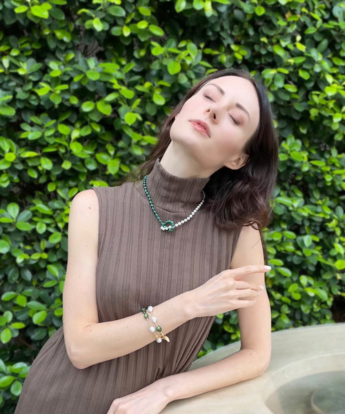 Malachite & White Pearl Knot Necklace - shop idPearl