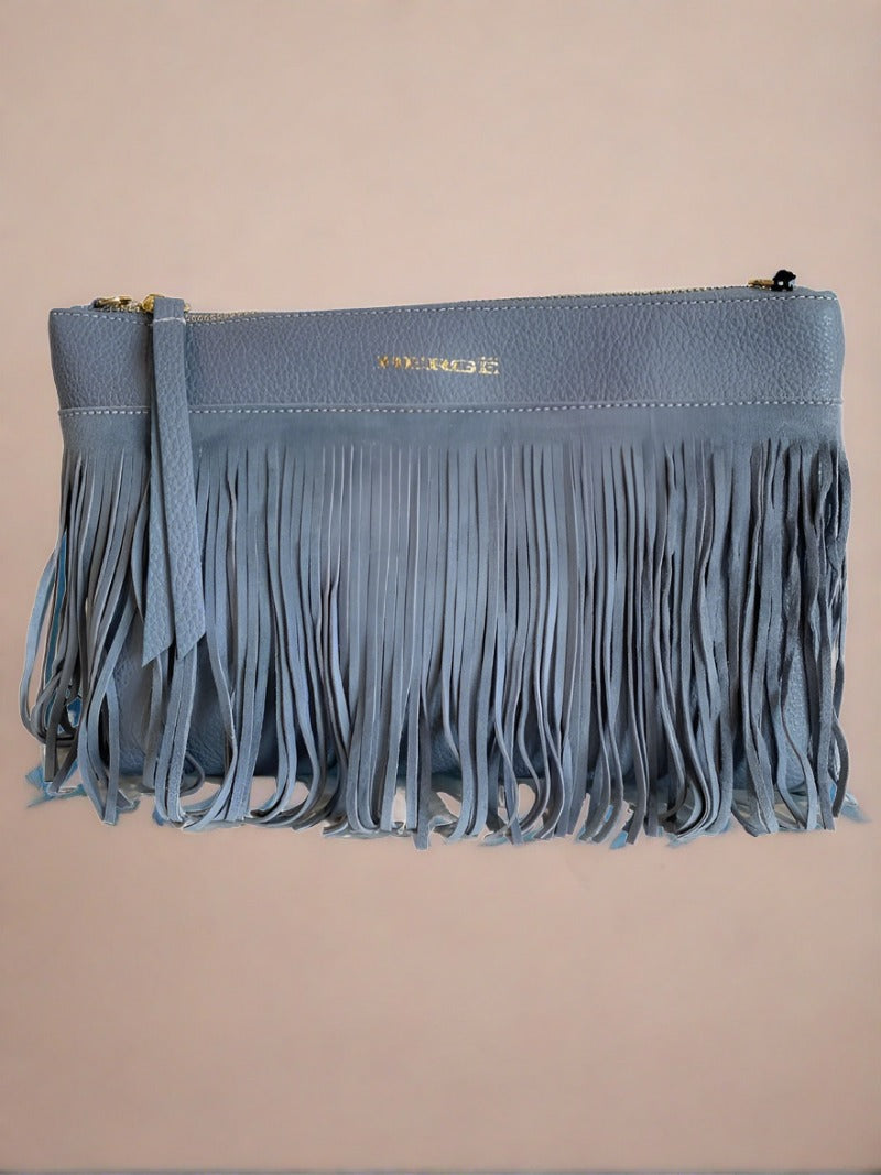 Denim Bag Fringed Boho Style Grey Bags For Women Fringe Leather