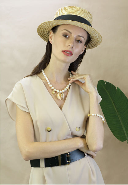 Pearl and Shell Charm Necklace - shop idPearl