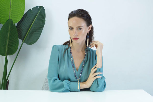 Sodalite and Gold Tassel Earrings - shop idPearl