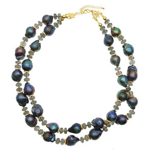 Double Strand Blue Baroque Pearl and Smoky Quartz Necklace - shop idPearl