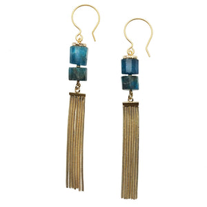 Blue Apatite and Gold Tassel Earrings - shop idPearl