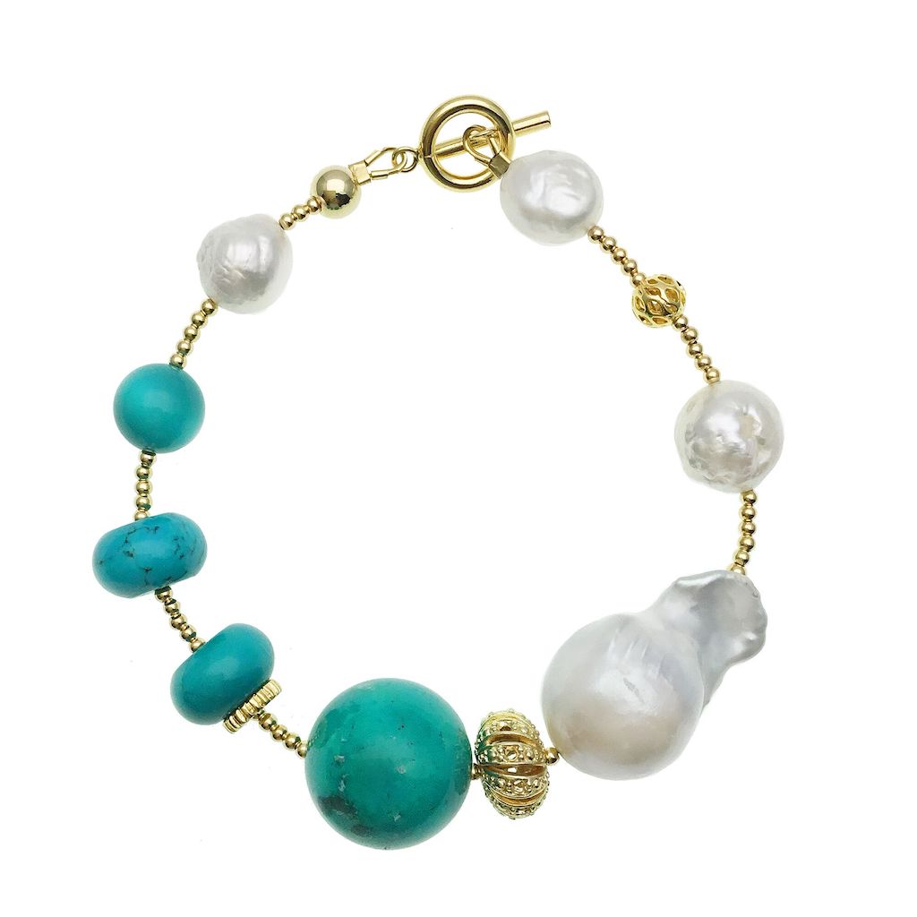 Turquoise and Baroque Pearl Bracelet - shop idPearl