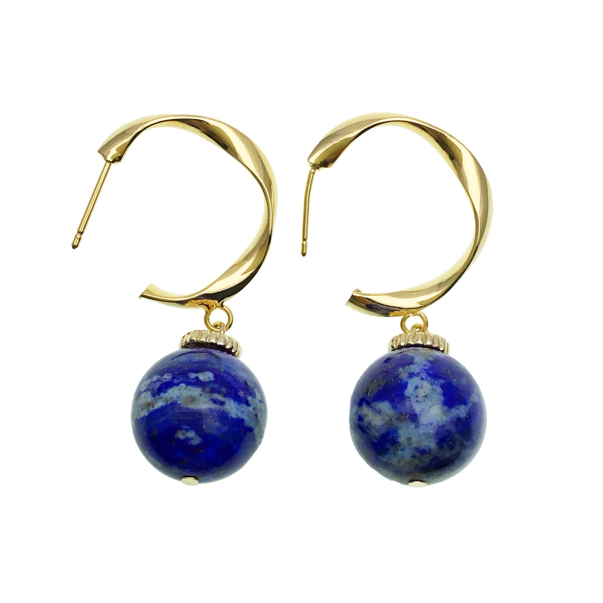 Lapis Lazuli Bead and Gold Hoop Earrings - shop idPearl