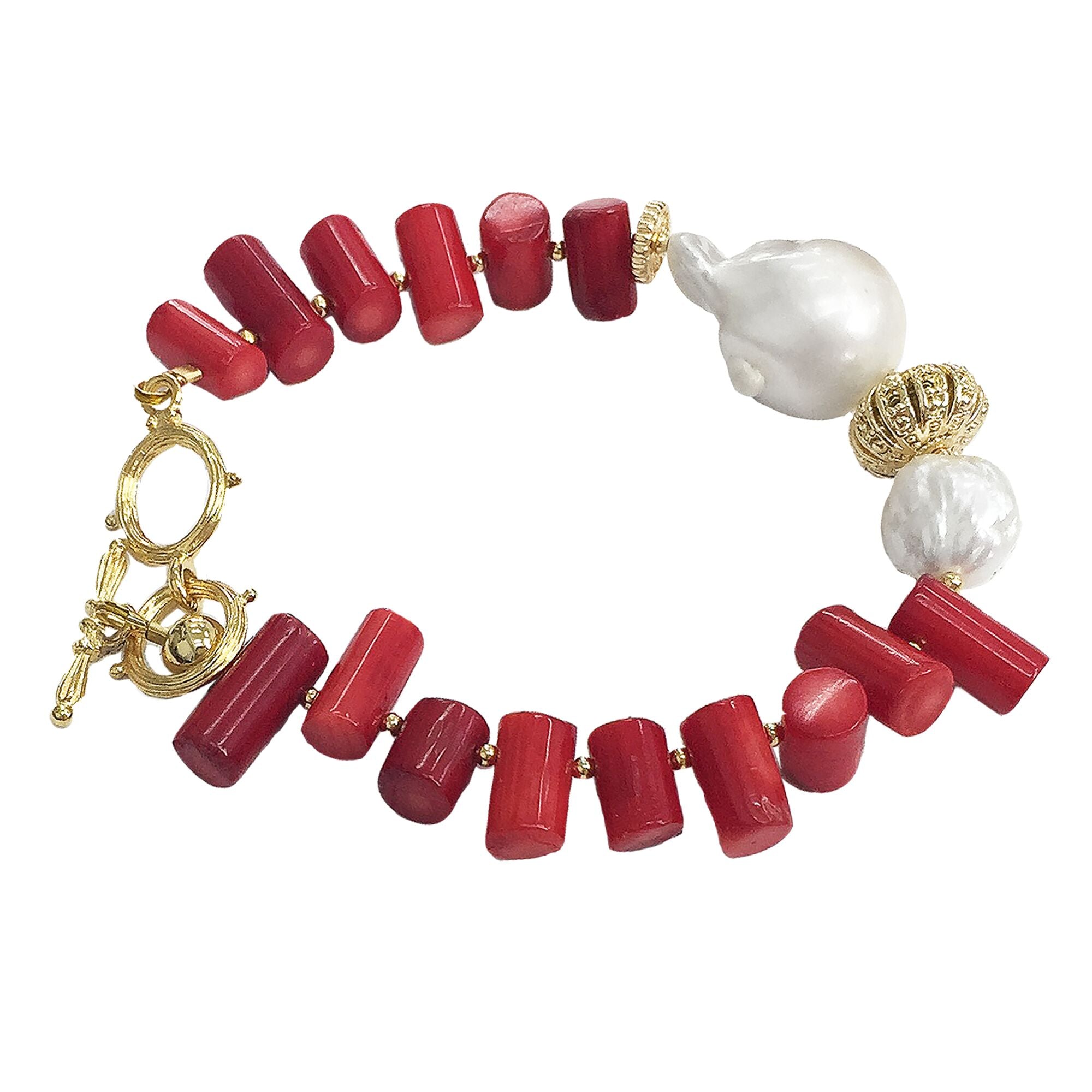 Red Coral and Baroque Pearl Bracelet - shop idPearl