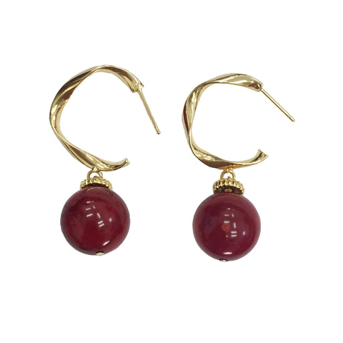 Red Coral and Gold Hoop Earrings - shop idPearl