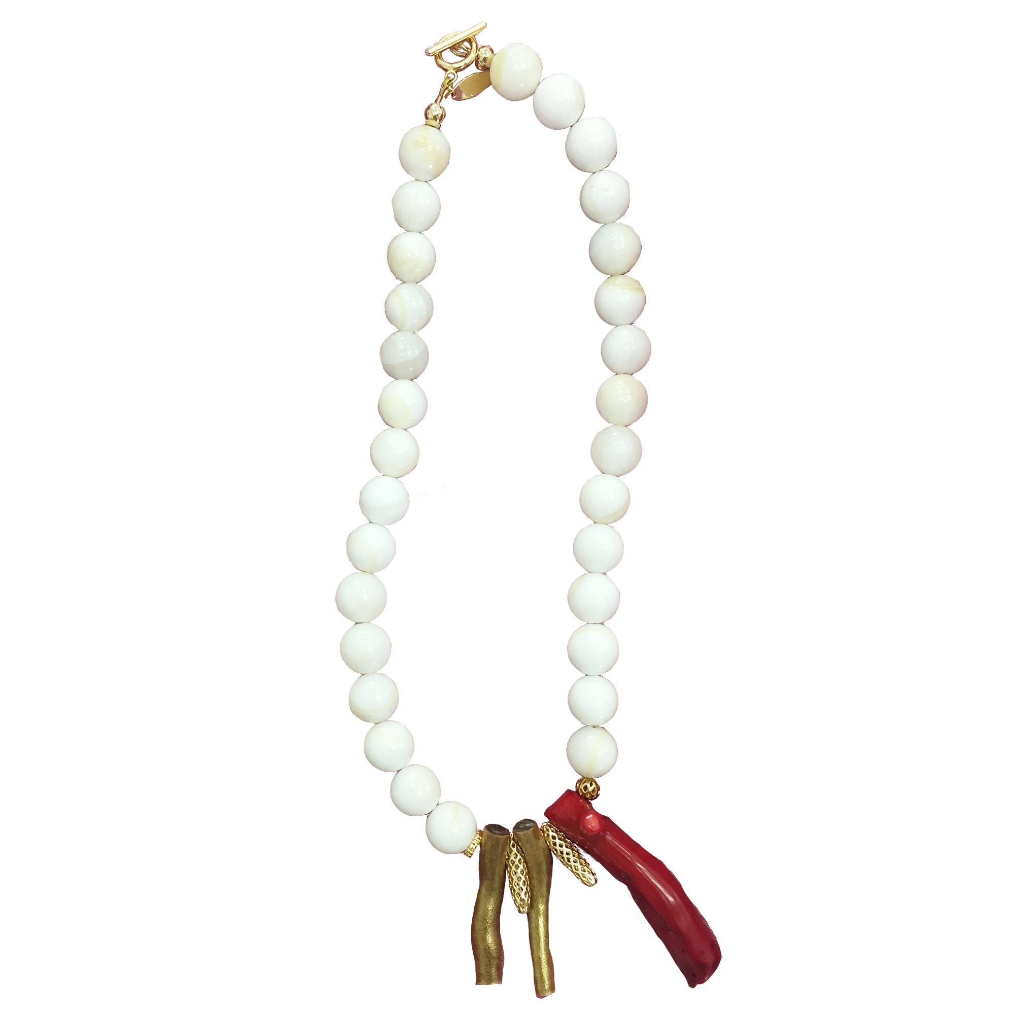 Natural Red and Gold Coral with Giant Clam Pearl Necklace - shop idPearl