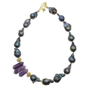 Purple Baroque Pearl and Amethyst Point Necklace - shop idPearl