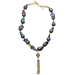 Purple Baroque Pearl with Gold Bead and Tassel Necklace - shop idPearl
