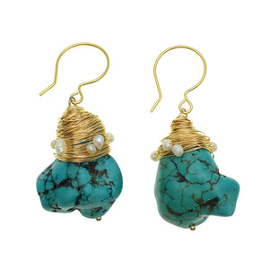 Raw Turquoise and Pearl Earrings - shop idPearl