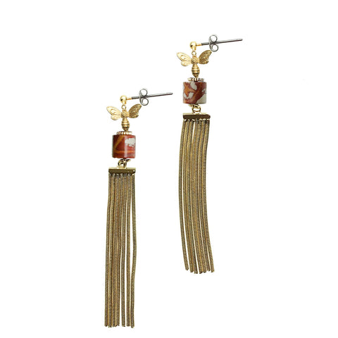 Noreena Jasper and Gold Tassel Earrings - shop idPearl