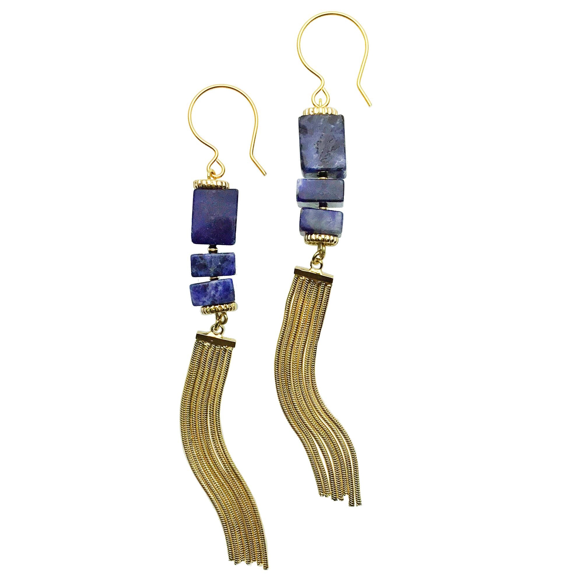 Sodalite and Gold Tassel Earrings - shop idPearl