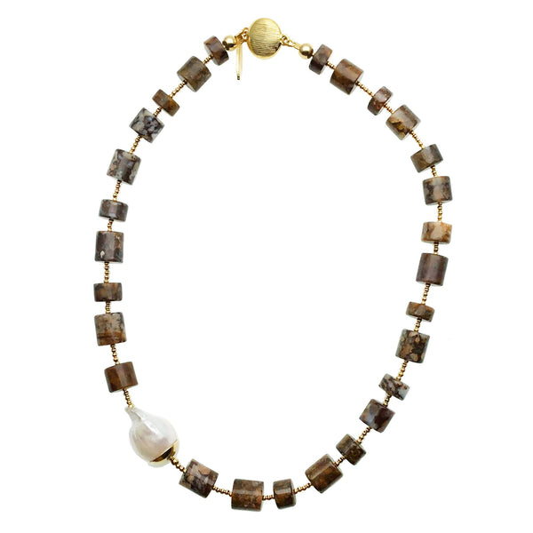 Fire Opal and Baroque Pearl Necklace - shop idPearl