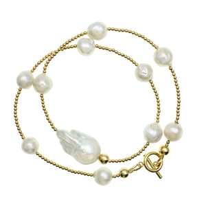 Double Wrap Baroque Pearl and Gold Beads Bracelet - shop idPearl