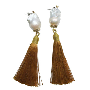 Baroque Pearl and Gold Tassel Earrings - shop idPearl