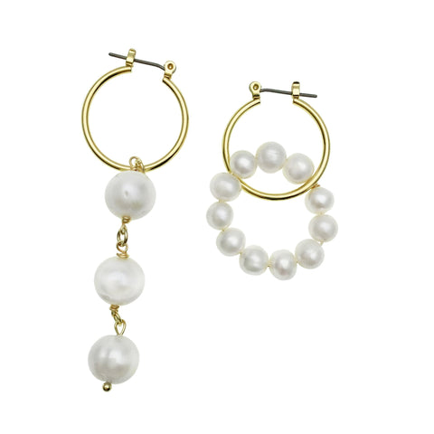 Asymmetrical Pearl Hoop Earrings - shop idPearl