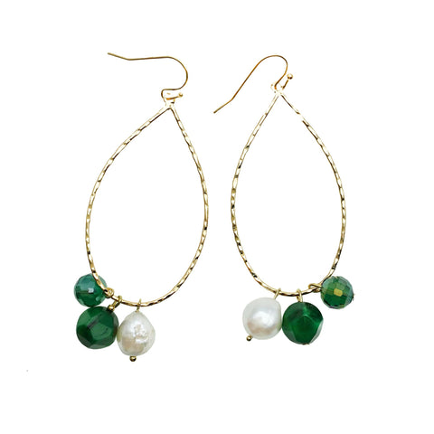 Pearl and Malachite Hoop Earrings - shop idPearl