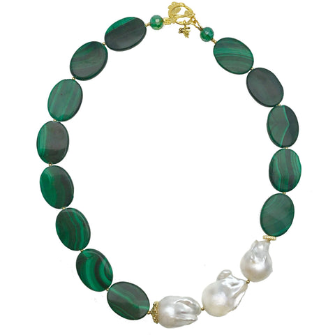 Baroque Pearl and Malachite Oval Necklace - shop idPearl