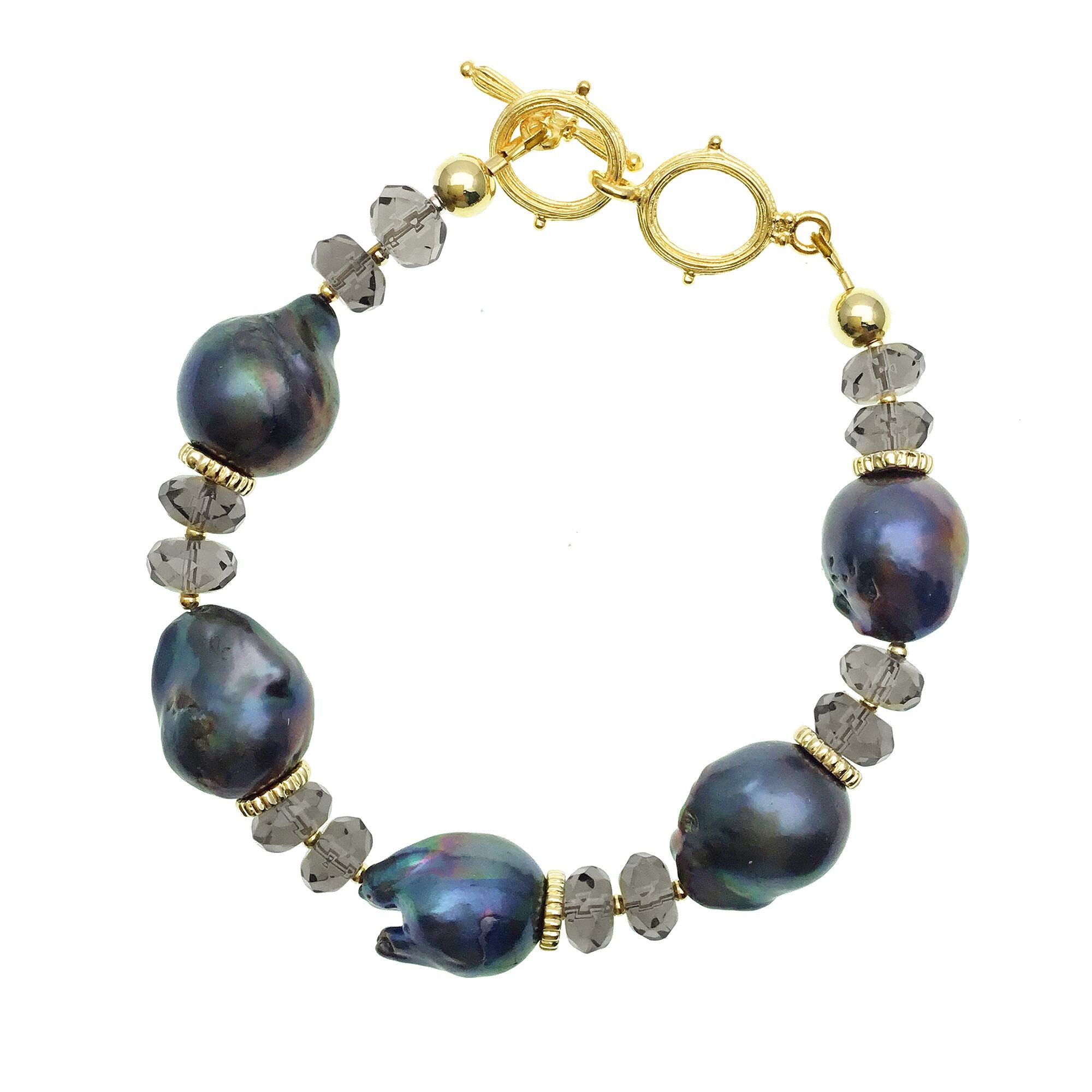 Blue Baroque Pearl and Smoky Quartz Bracelet - shop idPearl