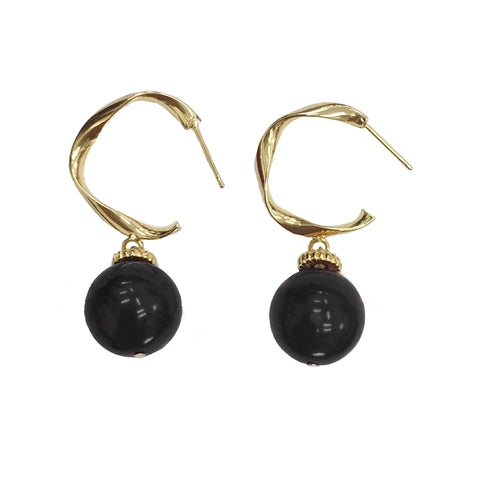 Black Tiger Eye and Gold Hoop Earrings - shop idPearl