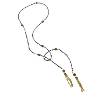 Blue Pearl, Smoky Quartz and Gold Tassel Necklace - shop idPearl