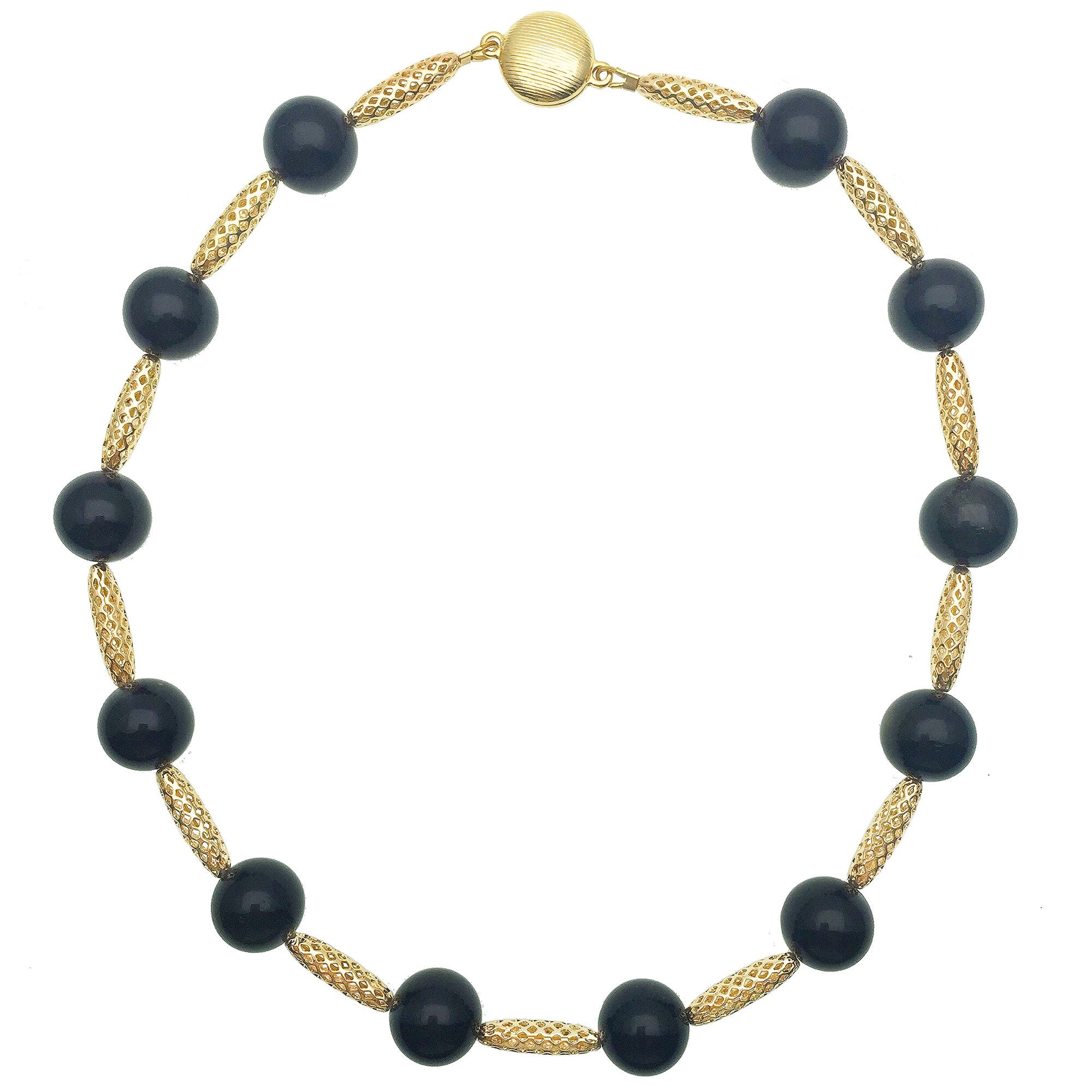 Black Tiger Eye and Gold Bead Necklace - shop idPearl