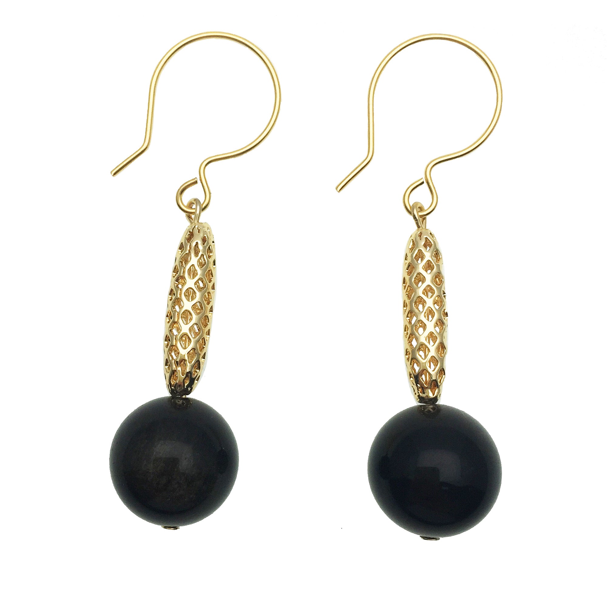 Black Tiger Eye and Gold Charm Earrings - shop idPearl
