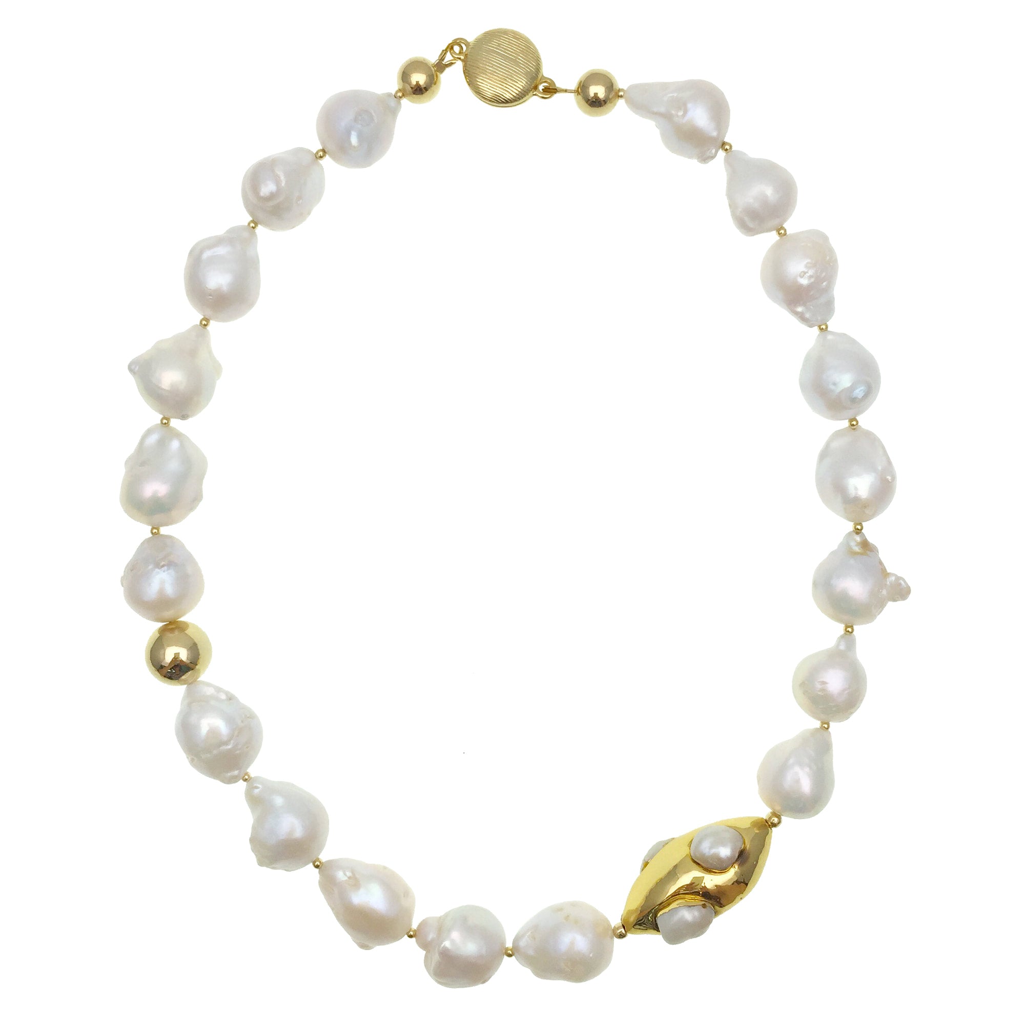 Baroque White Pearls with Pearl Inlaid Gold Bead Necklace - shop idPearl